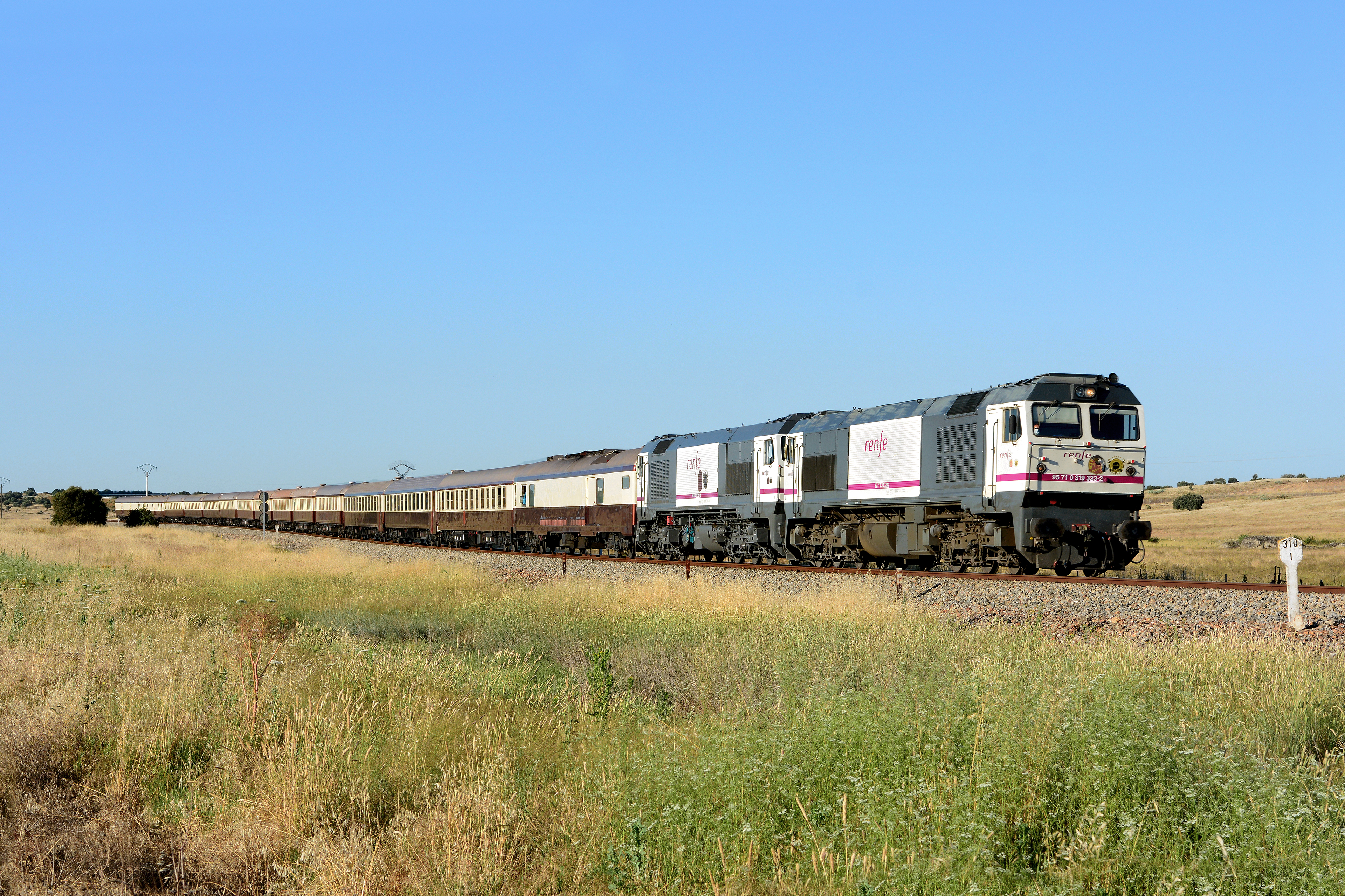 Renfe Al Ándalus luxury train photographed in Spain near Cáceres.