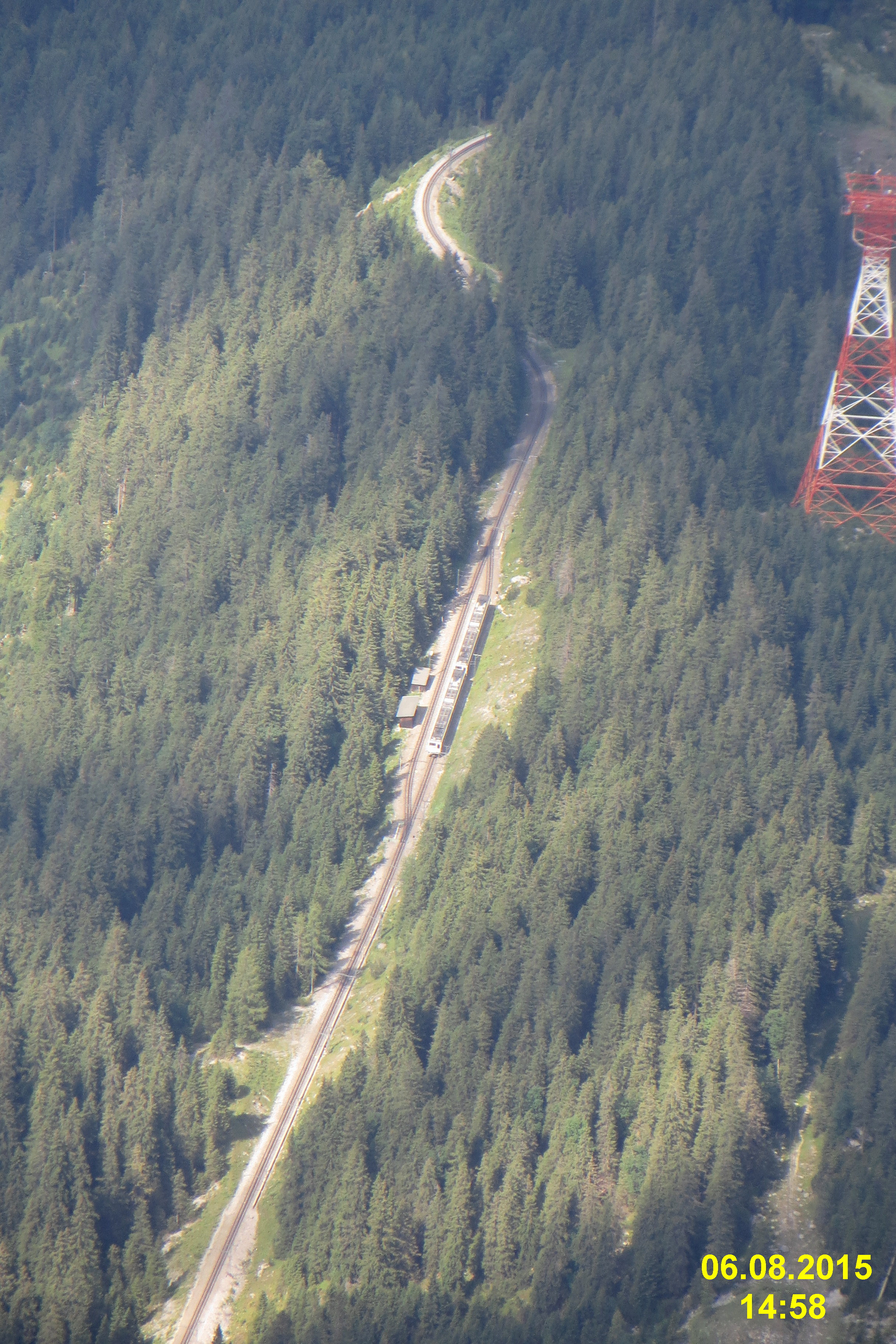 A Bavarian Zugspitze Railway train on the mountain line below Germany’s highest peak.
