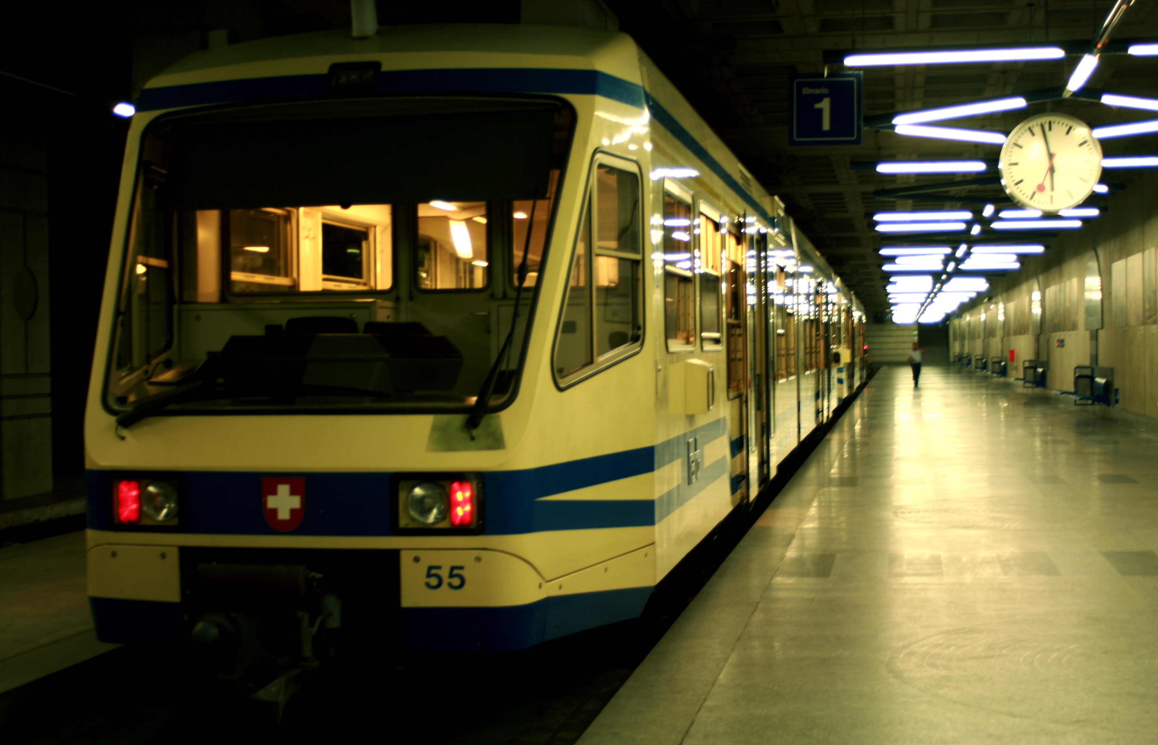 A Centovalli train for Domodossola at Locarno station in Switzerland.