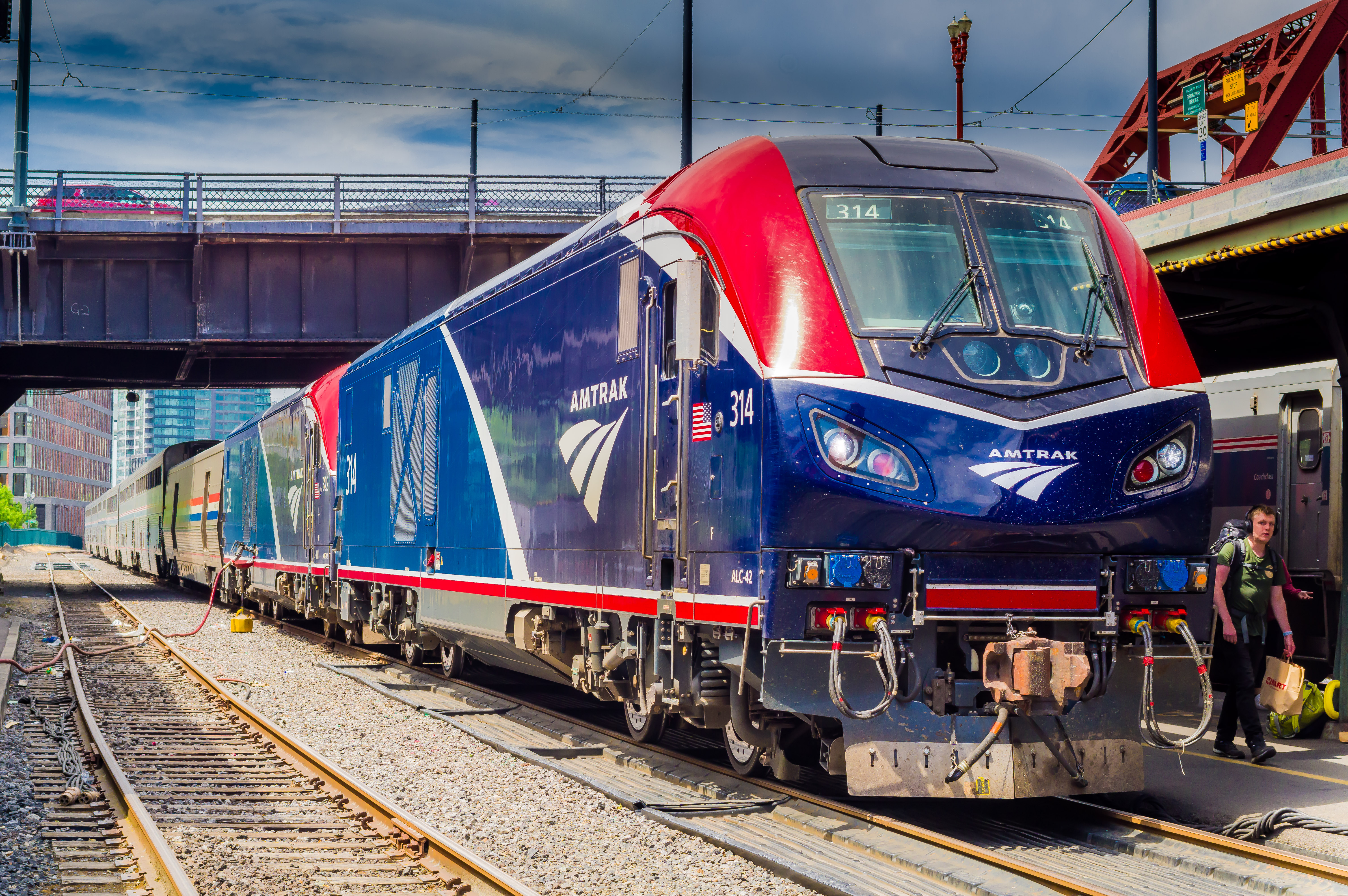 Southbound Amtrak Coast Starlight at Portland Union Station in Oregon.