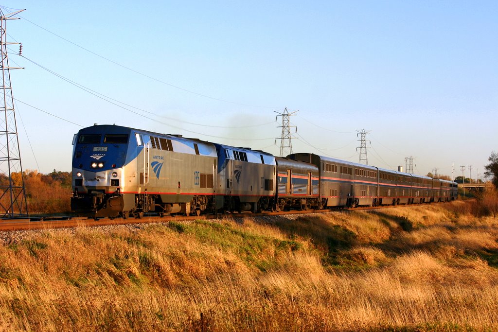 Westbound Amtrak Empire Builder travelling through Wisconsin.