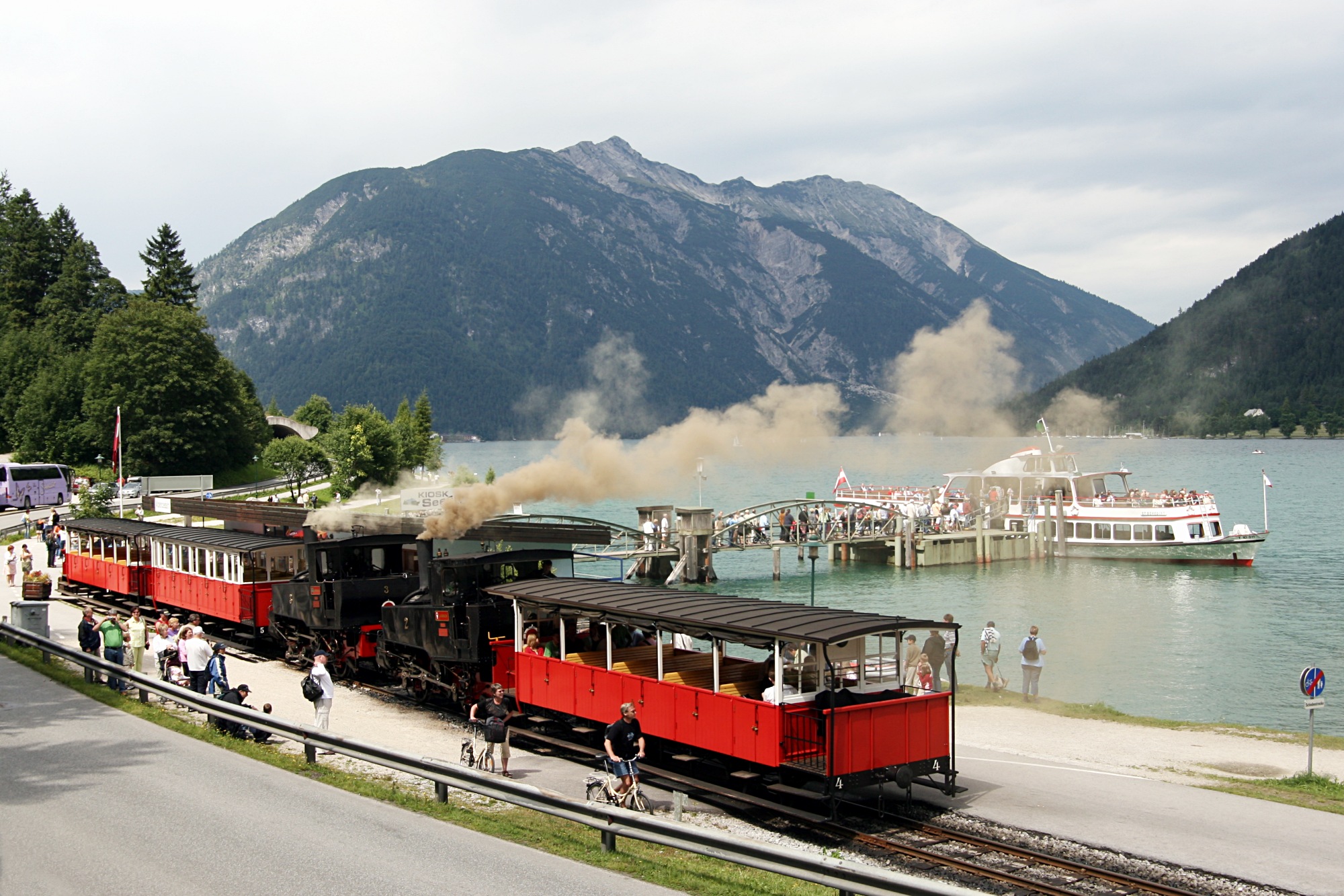 An Achenseebahn steam cog railway train above Jenbach.