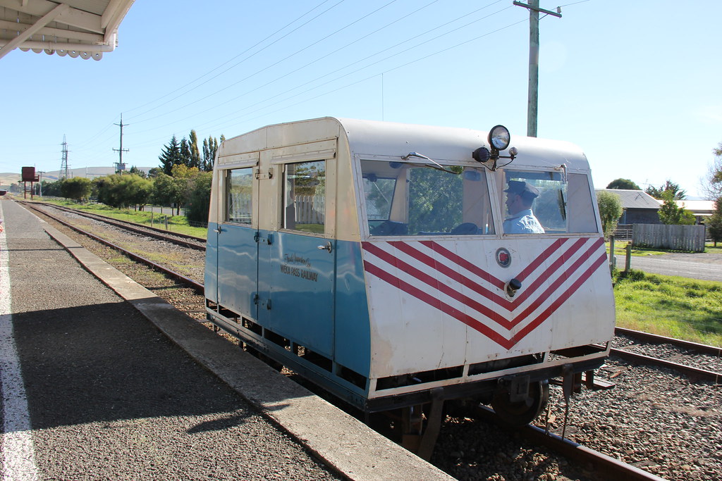A Weka Pass Railway train in the North Canterbury limestone country.
