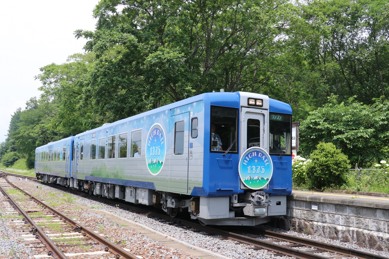 JR East HIGH RAIL 1375 two-car train at Kai-Koizumi Station on the Koumi Line in Japan.