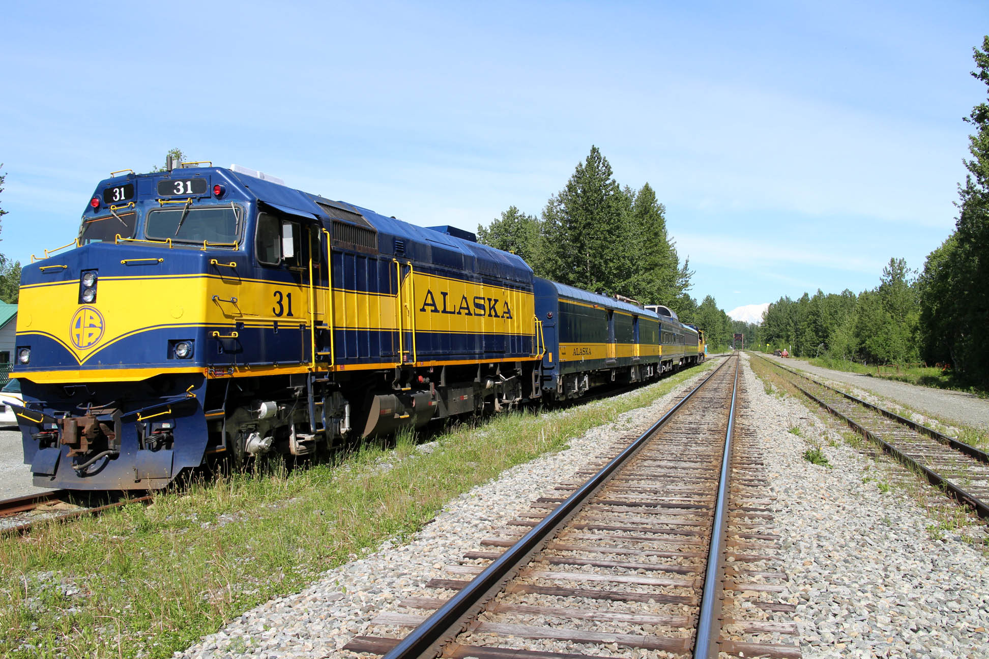 Alaska Railroad Hurricane Turn Train at Talkeetna, Alaska, in June 2015.