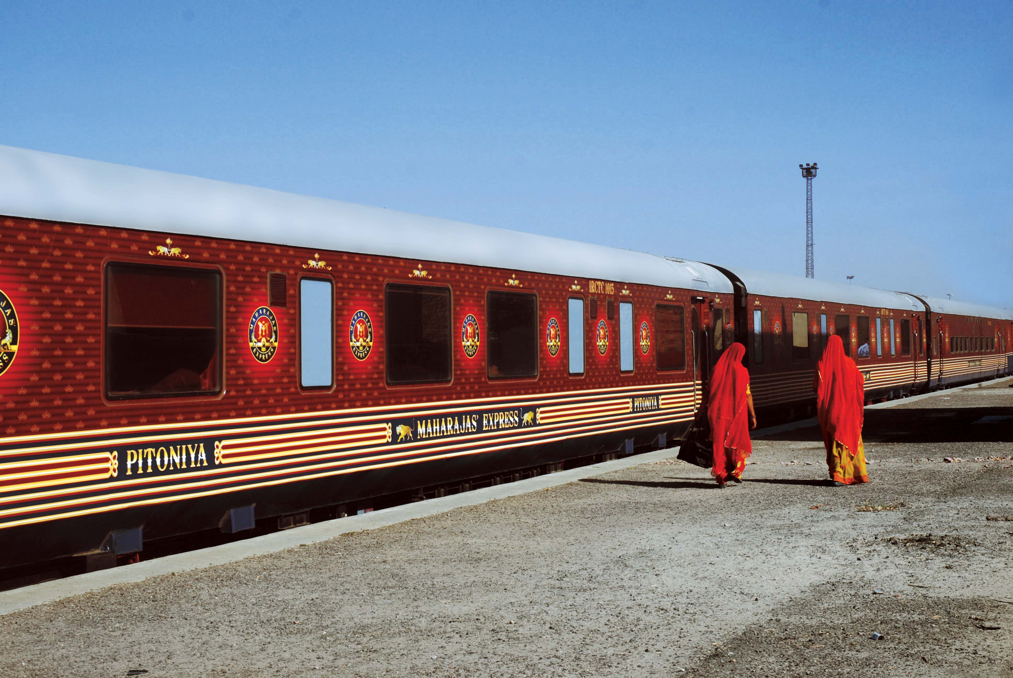 Maharajas’ Express stopped at a railway station in Rajasthan, India.
