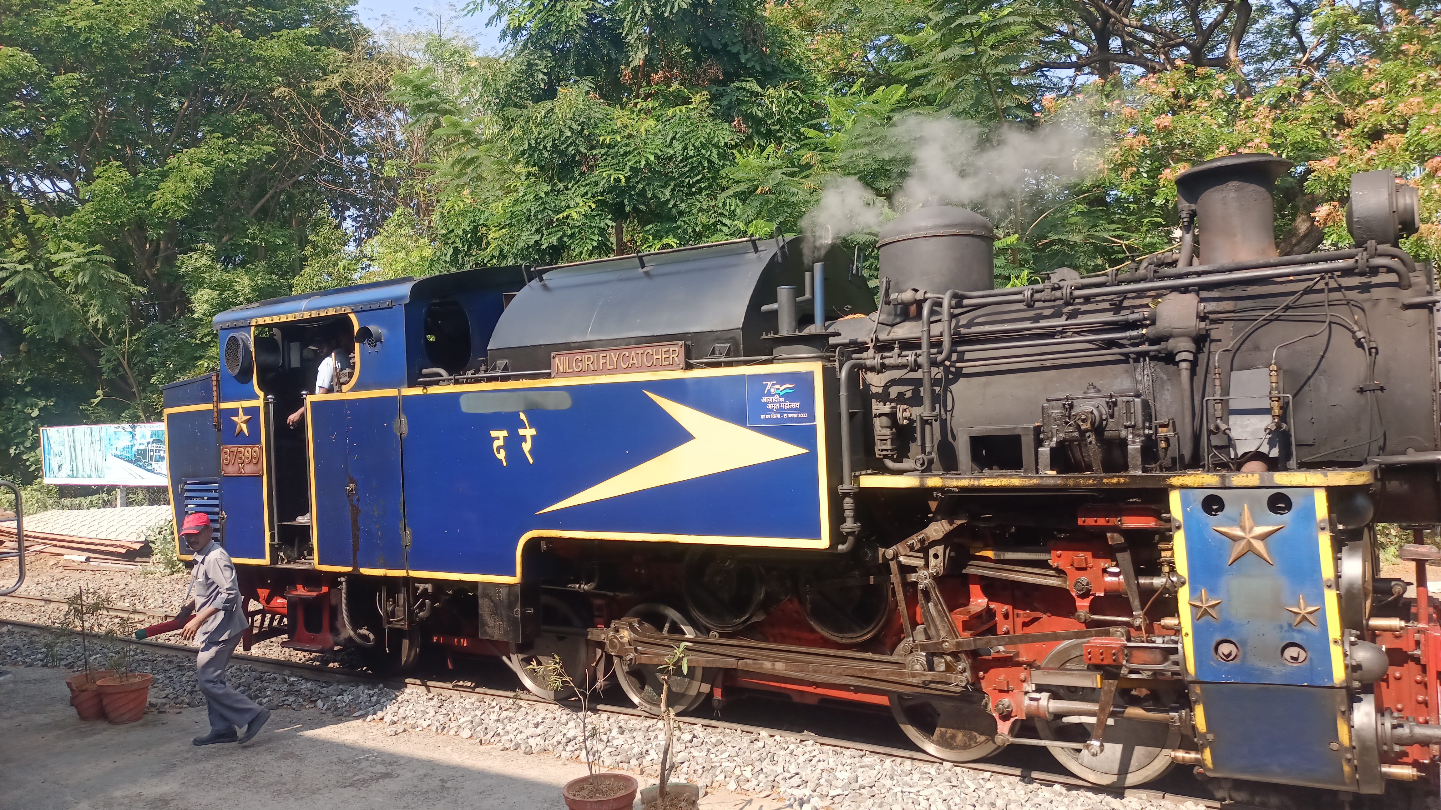 Nilgiri Mountain Railway heritage train at Mettupalayam station in Tamil Nadu, India.