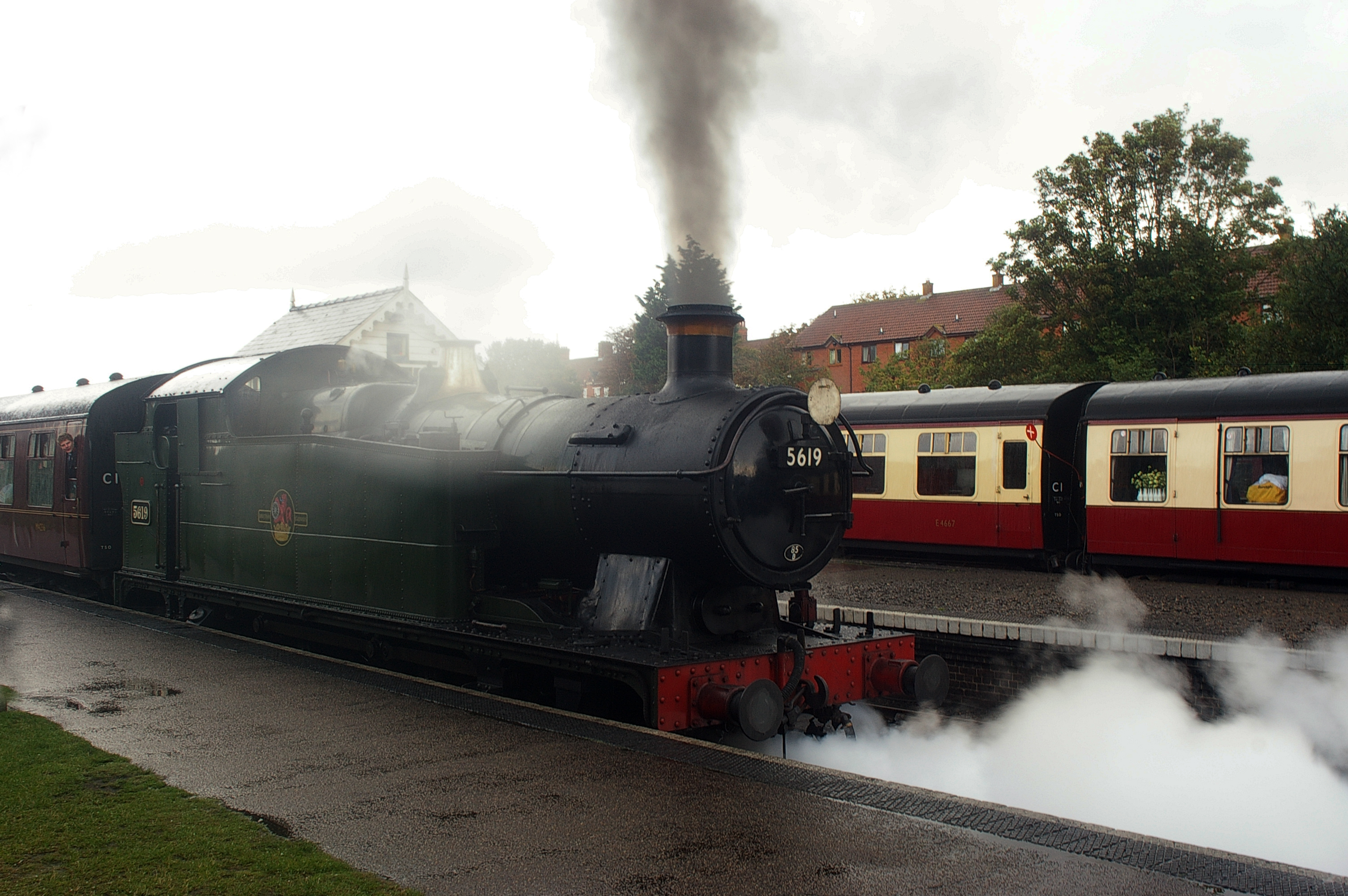 A North Norfolk Railway Poppy Line steam train leaving Sheringham station.