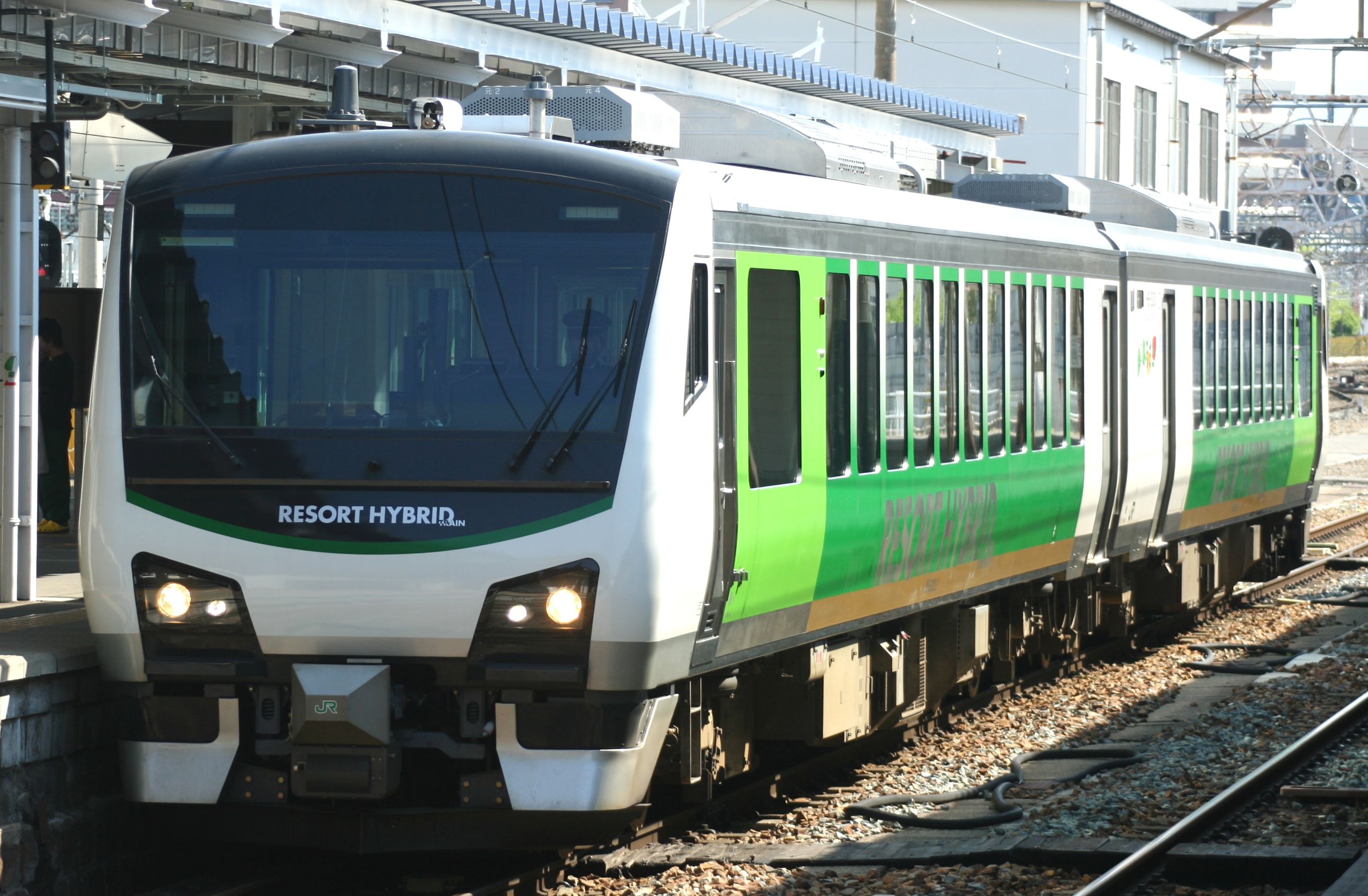 JR East HB-E300 Resort View Furusato sightseeing train in Japan.