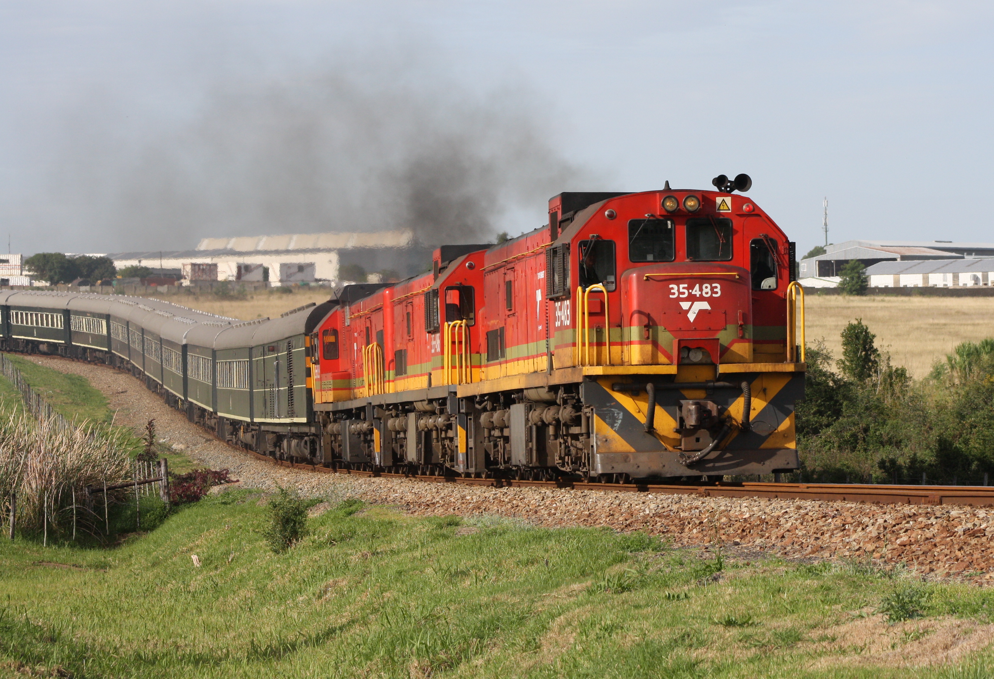 A Rovos Rail train in South Africa, photographed with Class 35 locomotives near George.