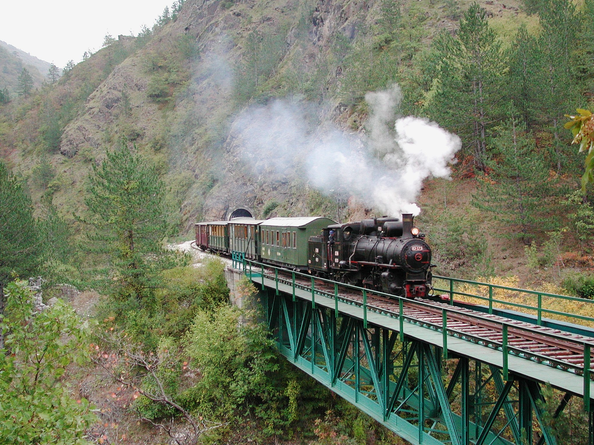 Steam train on the Šargan Eight narrow-gauge heritage railway in western Serbia.