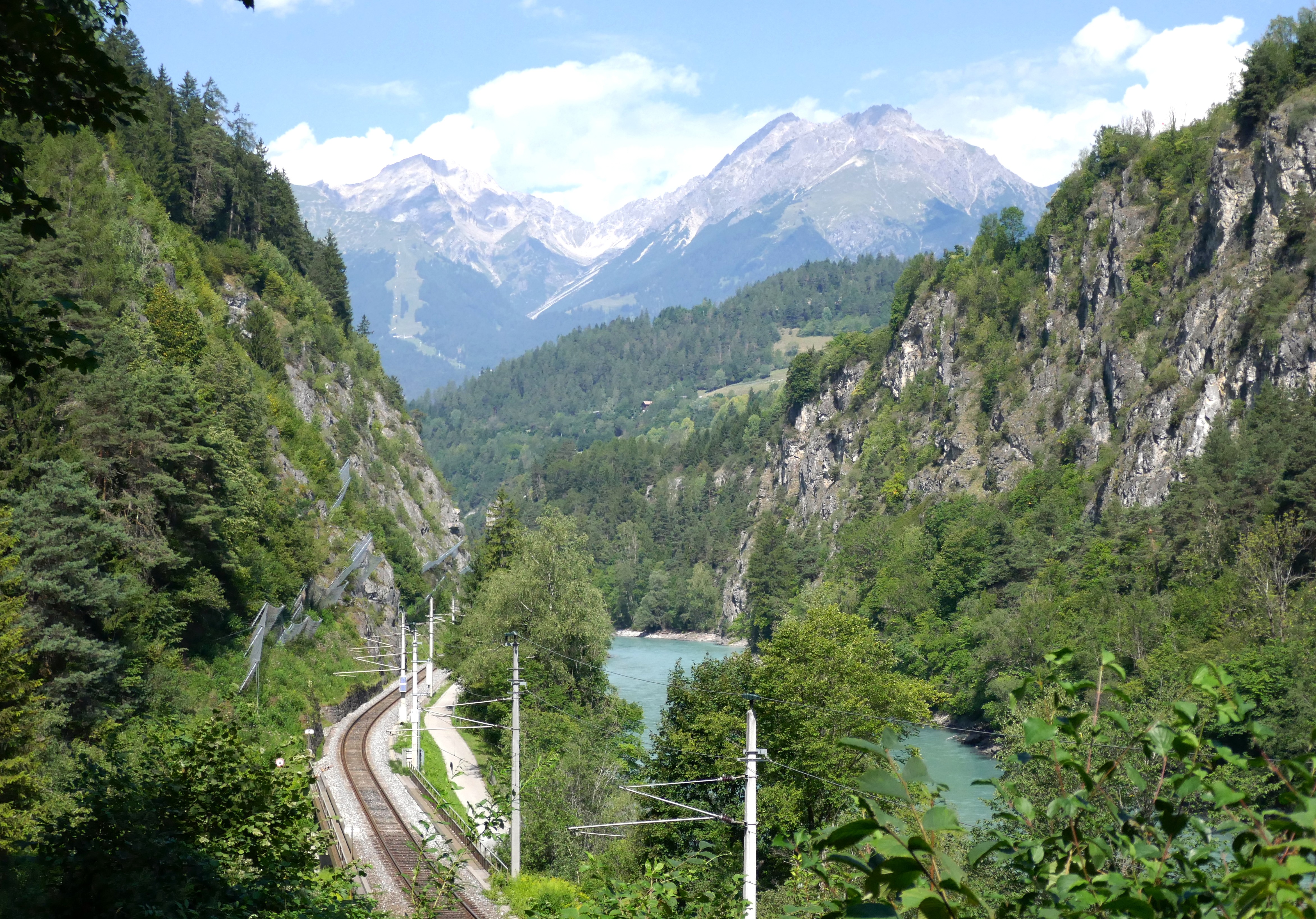 The Arlberg Railway through its Alpine landscape in Austria.
