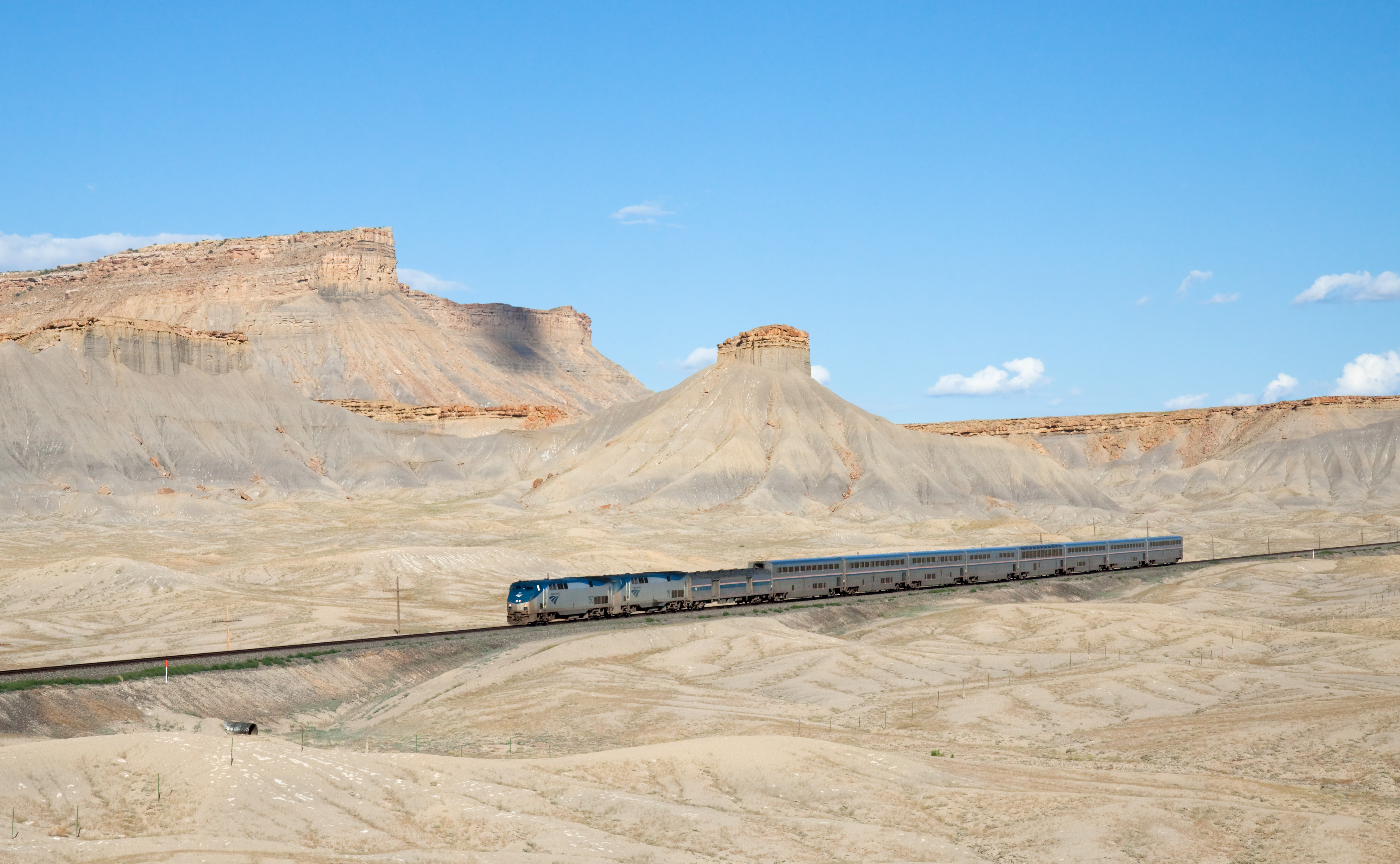 The California Zephyr passing the Book Cliffs near Green River, Utah.