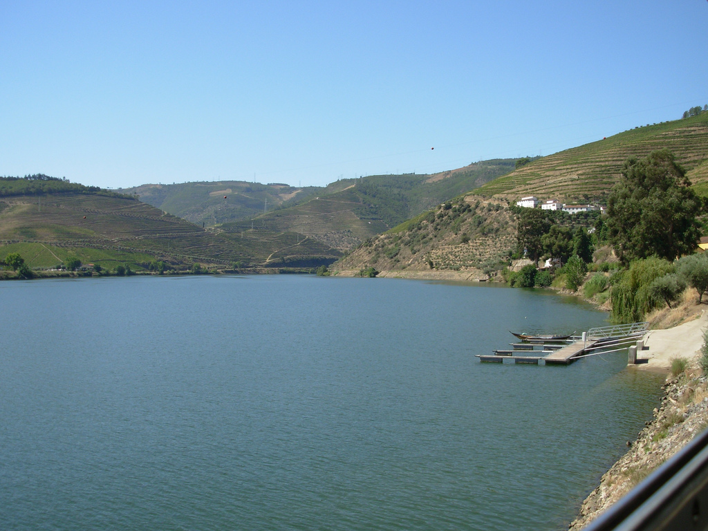 The Douro River viewed from the Douro railway line in Portugal.