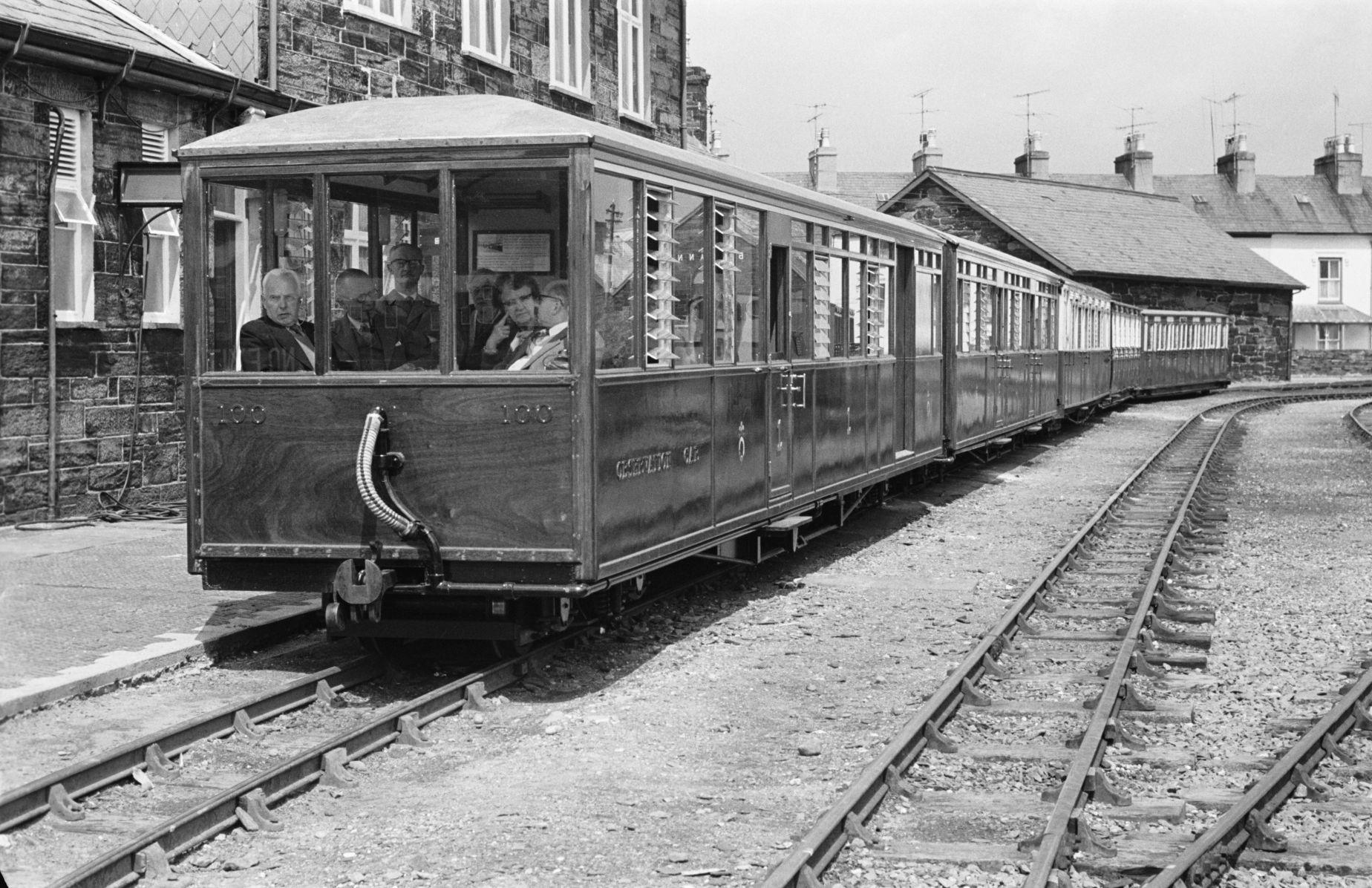 A Ffestiniog Railway train on the narrow-gauge route in North Wales.
