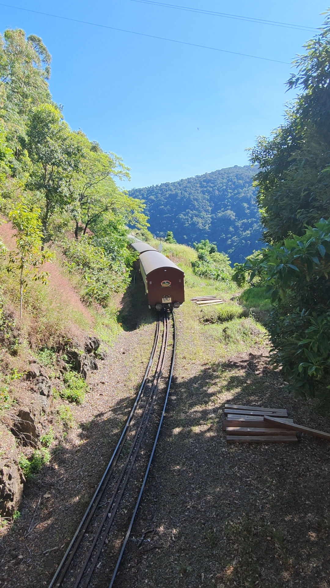 A Kuranda Scenic Railway train crossing Rocky Lookout Bridge.