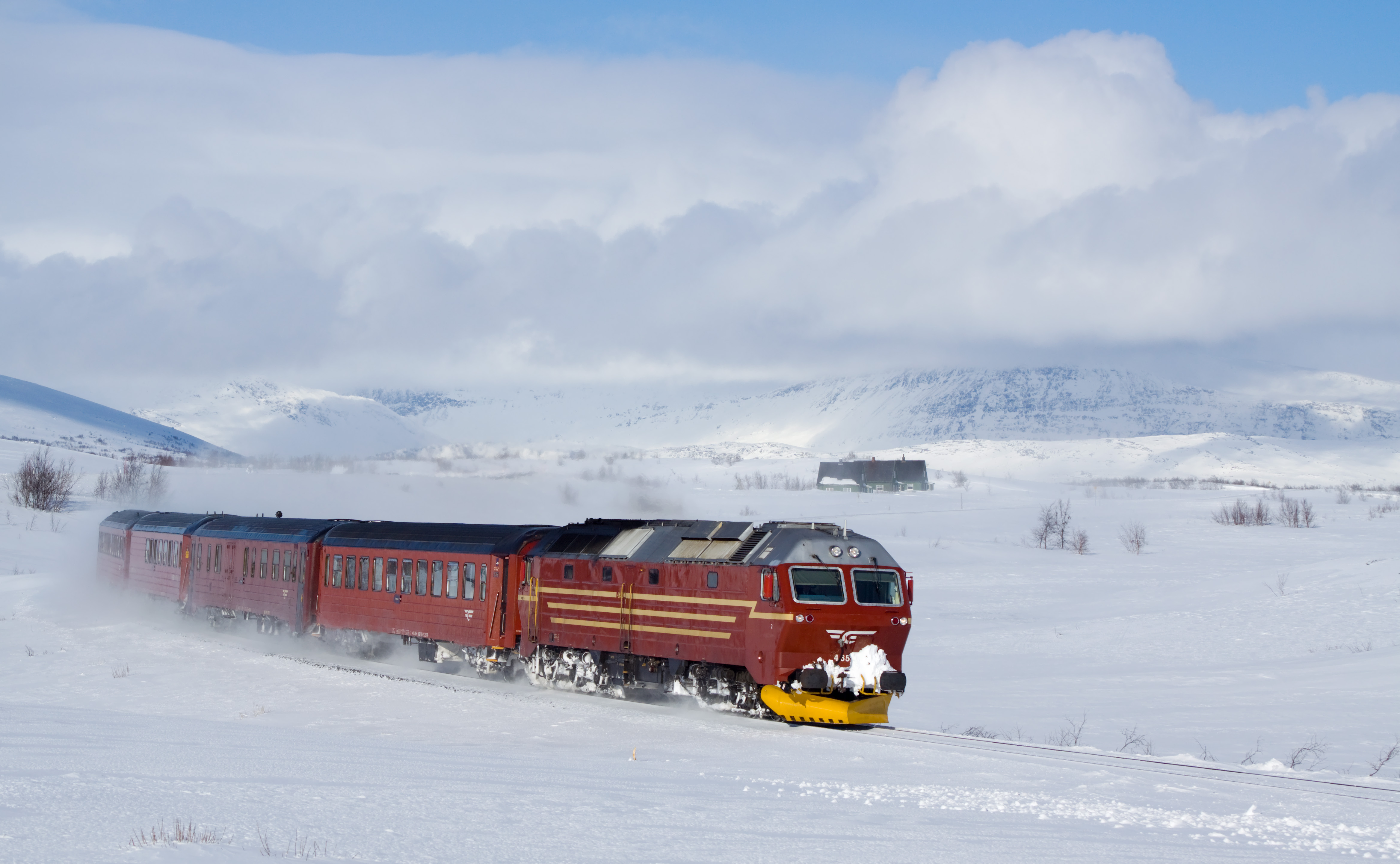 A passenger train crossing Saltfjellet on Norway’s Nordland Line.