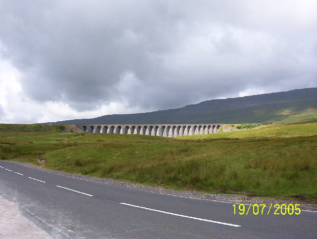 View of the Ribblehead Viaduct spanning the valley on the Settle–Carlisle Line.
