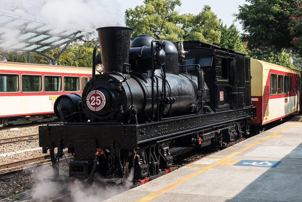 An Alishan Forest Railway locomotive working at Beimen station.