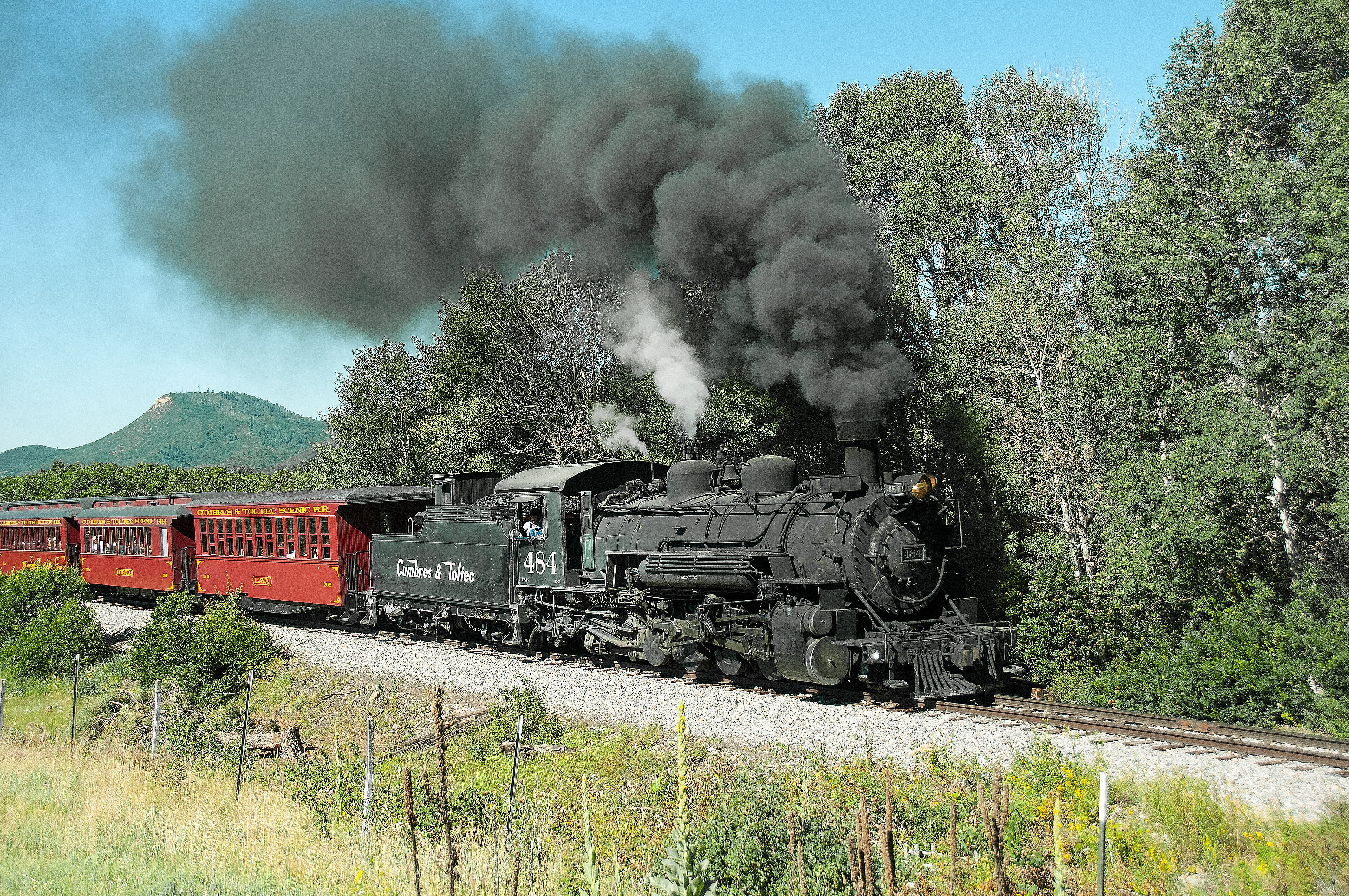 Cumbres & Toltec Scenic Railroad: Cumbres & Toltec Scenic Railroad excursion train headed by locomotive 484 in 2015