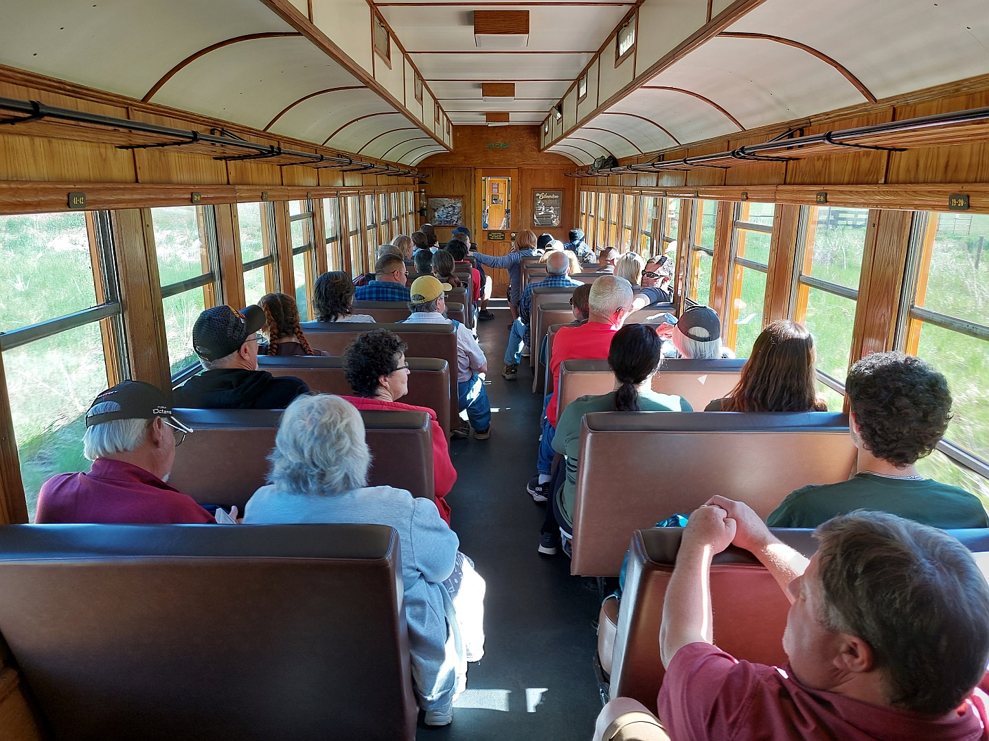 Inside a passenger carriage on the Durango and Silverton Narrow Gauge Railroad.