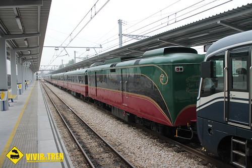 A La Robla tourist train at Gijón station in Spain.