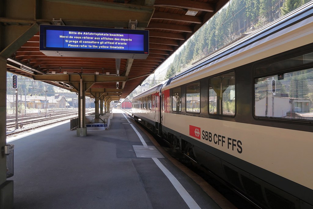 The Gotthard Panorama Express at Göschenen station.
