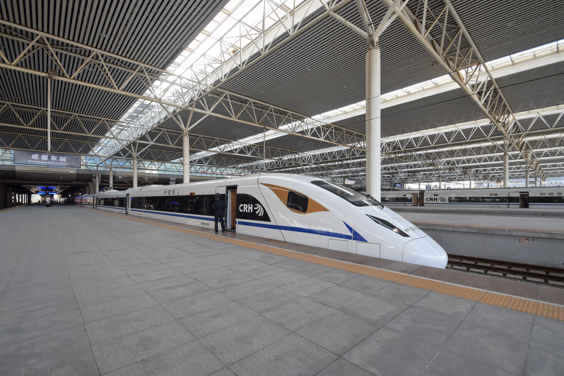Xi'an to Chengdu High-Speed Railway: CRH3A 3087 EMU at Chengdu East Railway Station