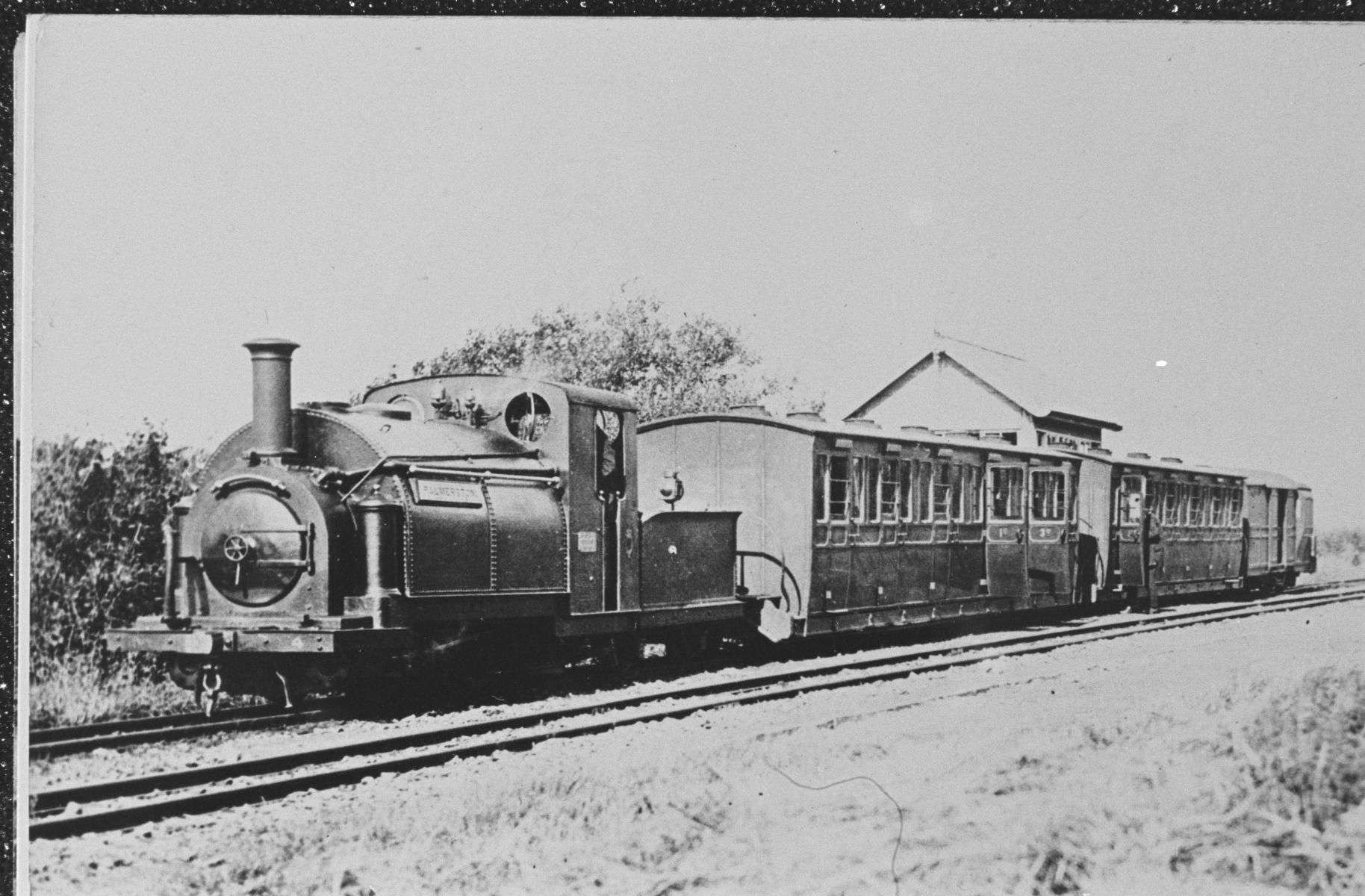 A Welsh Highland Railway train travelling between Dinas and Porthmadog.