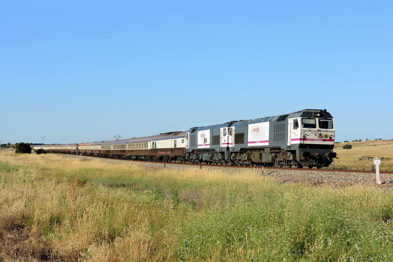 Renfe Al Ándalus luxury train photographed in Spain near Cáceres.