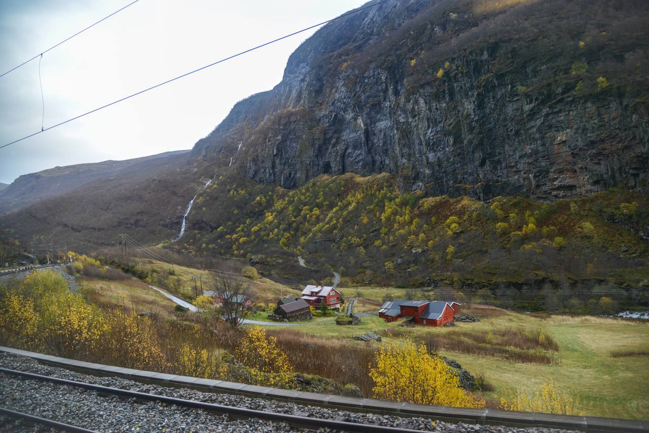 The Flåm Railway running through the steep Flåm Valley in Norway.