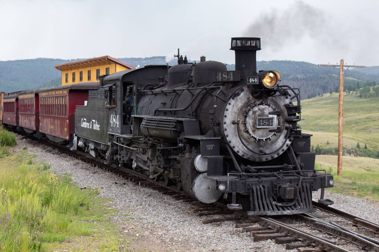 Cumbres & Toltec locomotive 484 prepares to depart Osier with its excursion train.